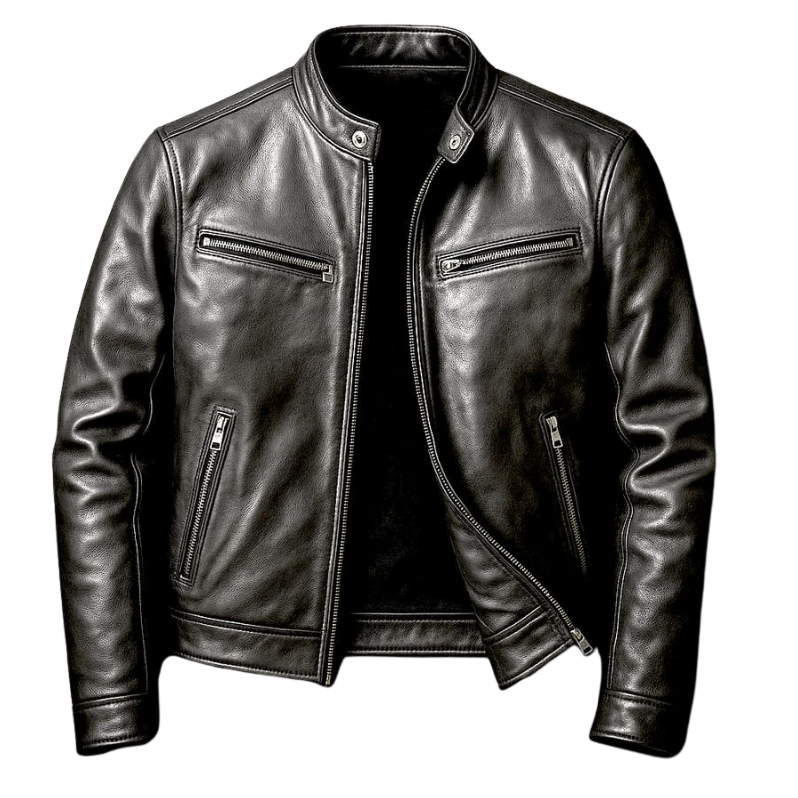 Classic Black Leather Bomber Jacket
