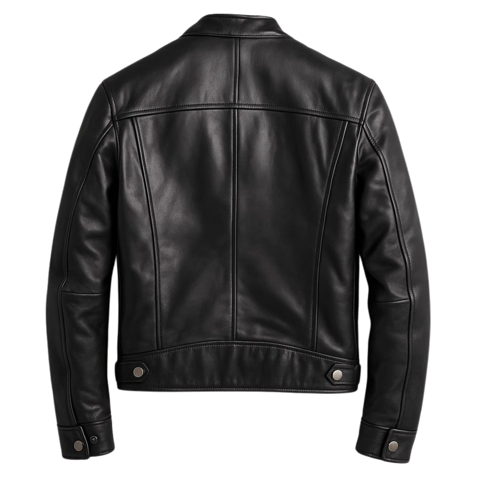 Classic Black Leather Bomber Jacket - Image 2